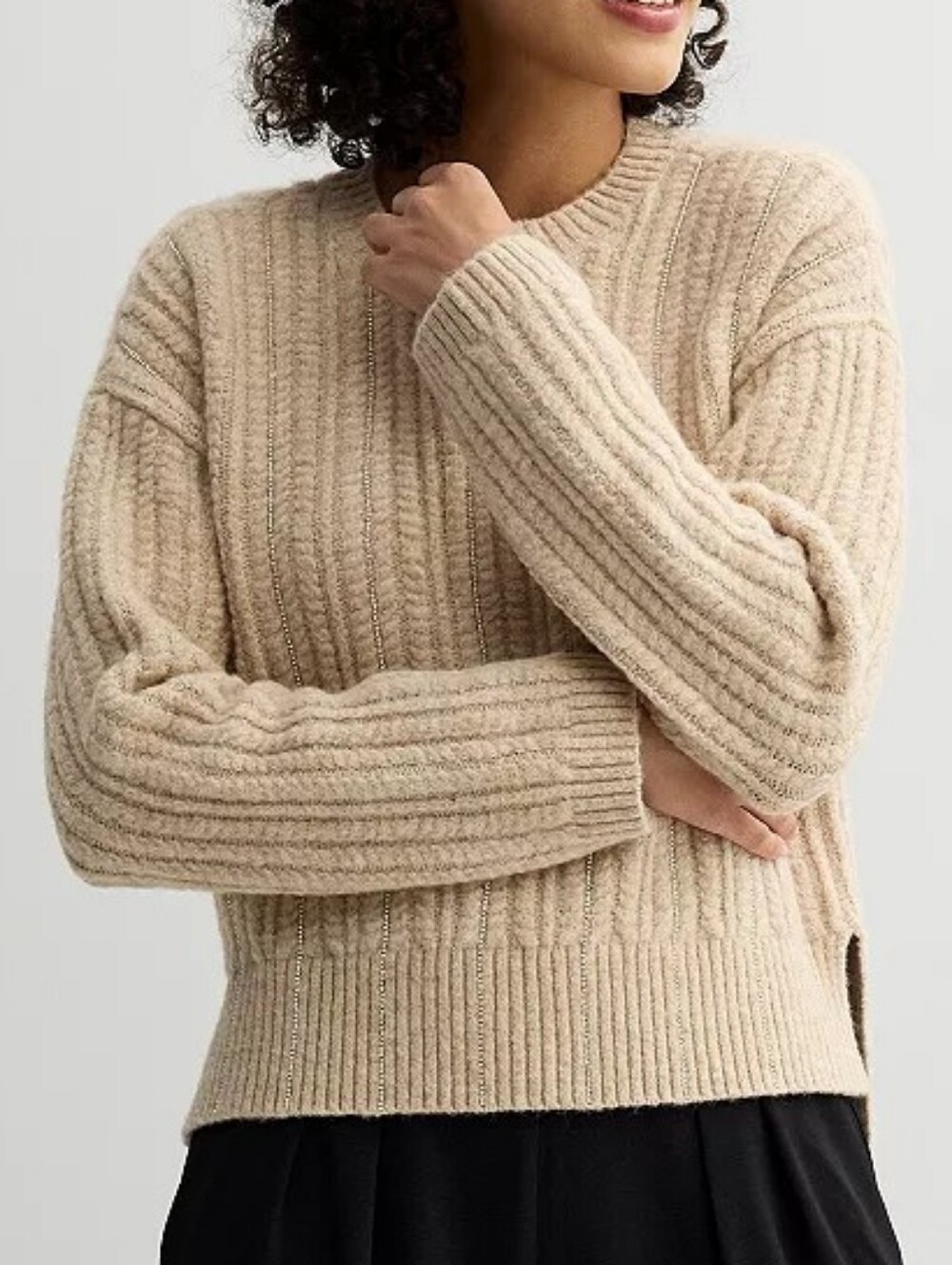 Nine West Beige Chain Shine Sweater